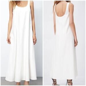 ZARA White Linen Cotton Blend Maxi Dress XXL Sleeveless A-Line Tank